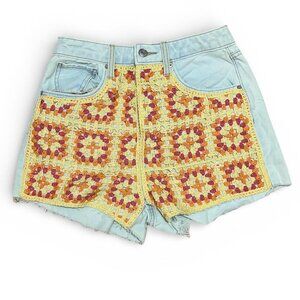 Crochet High Waisted Patchwork Denim Shorts